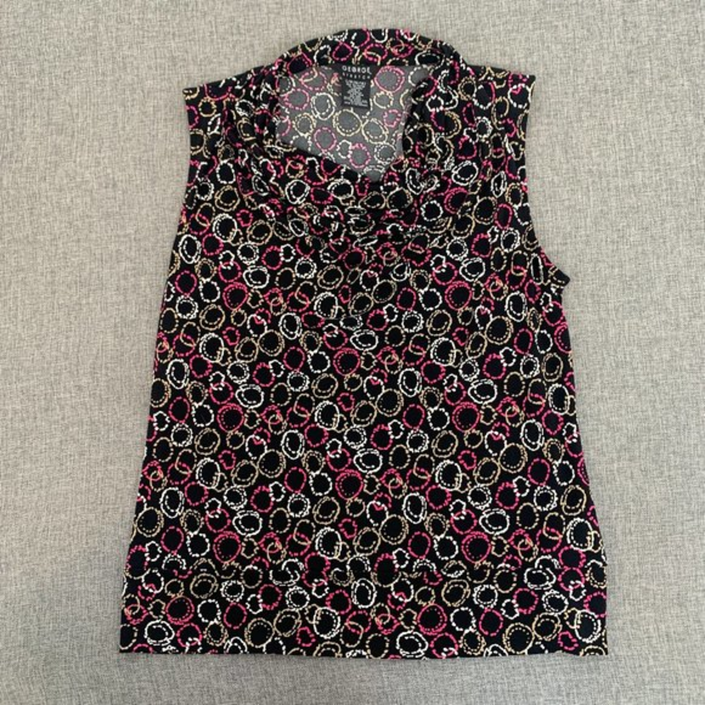 George Stretch Blouse Cowl Neckline Black White Pink Top Large Polyester Spandex